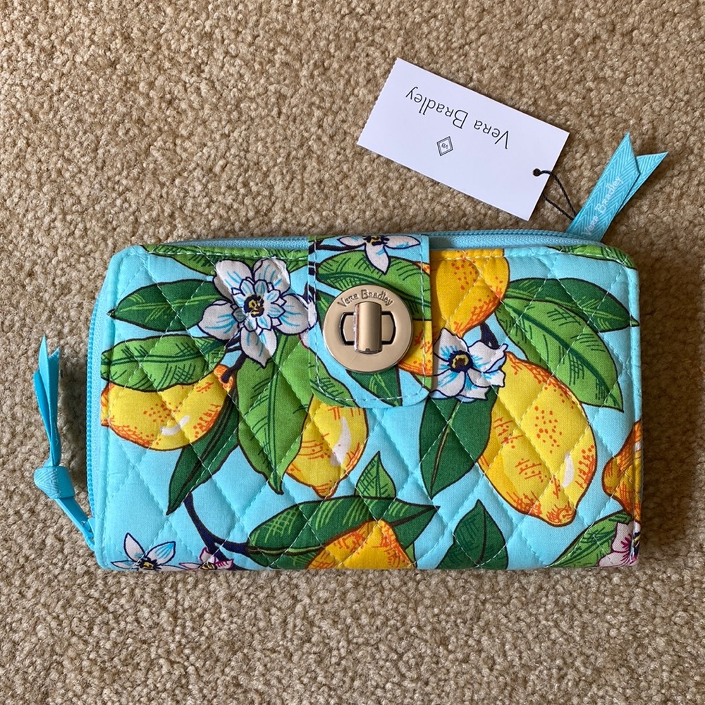 Vera Bradley RFID TURNLOCK WALLET LEMON 🍋 GROVE NWT BLUE GREEN YELLOW